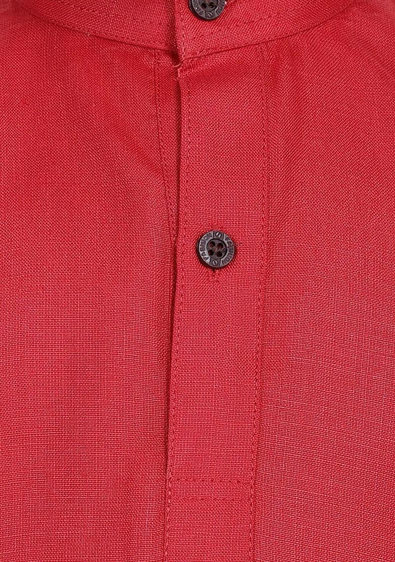 Red Embroidered Cotton Kurta Set For Boys - Indya