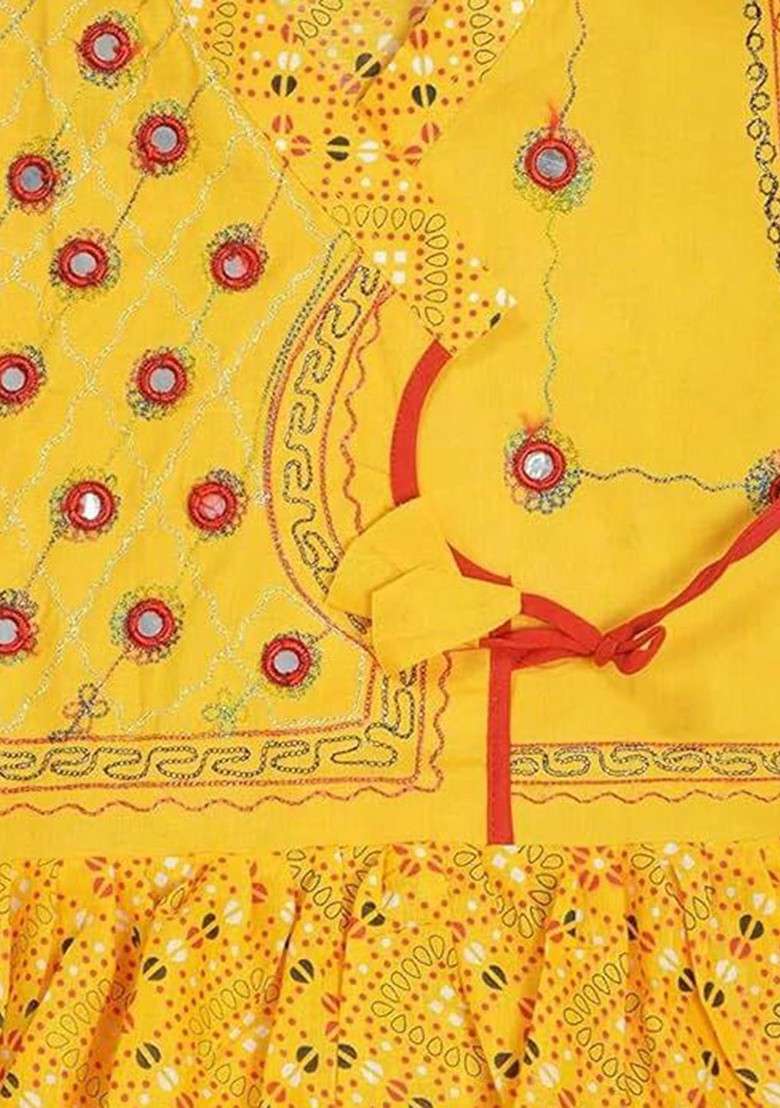 Yellow Embroidered Cotton Kurta Dhoti Set For Boys - Indya