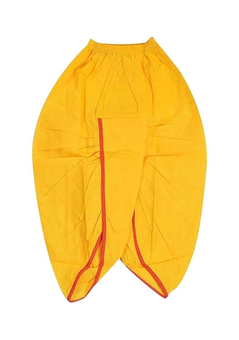 Yellow Embroidered Cotton Kurta Dhoti Set For Boys - Indya