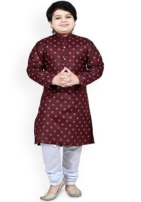 Maroon Printed Blended Kurta Set For Boys