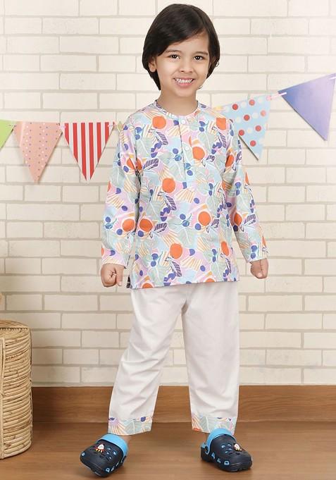 Yellow Printed Cotton Kurta Set For Boys — view on Indya