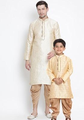 Gold Embroidered Blended Kurta Dhoti Set For Boys