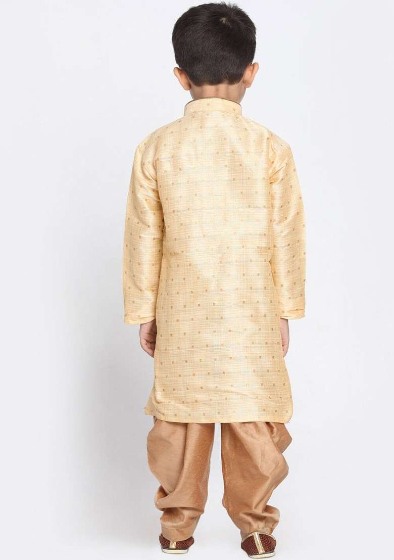 Gold Embroidered Blended Kurta Dhoti Set For Boys - Indya