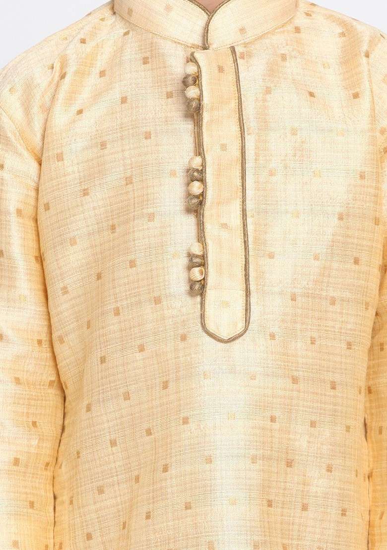 Gold Embroidered Blended Kurta Dhoti Set For Boys - Indya