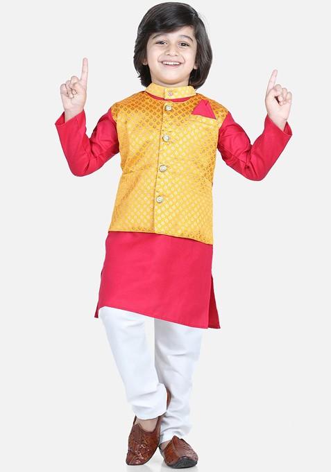 Pink Embroidered Cotton Kurta Set For Boys — view on Indya