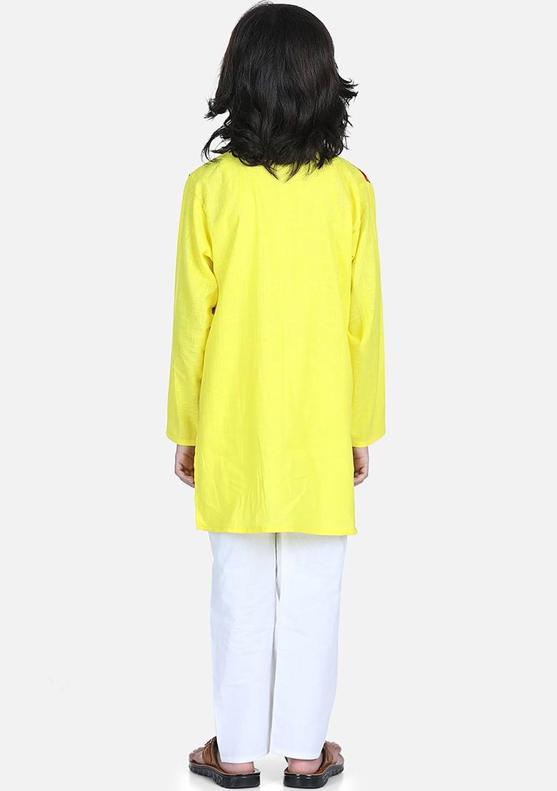 Red Embroidered Cotton Nehru Jacket Set For Boys - Indya