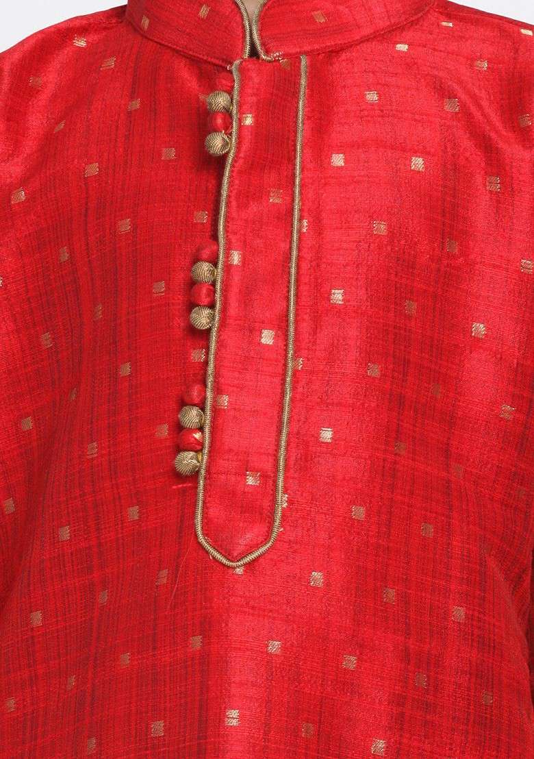 Maroon Woven Design Blended Kurta Set For Boys - Indya