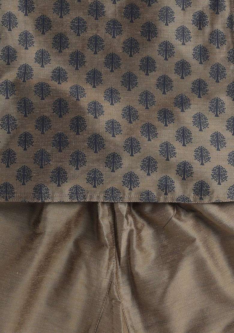 Beige Printed Blended Kurta Set For Boys - Indya