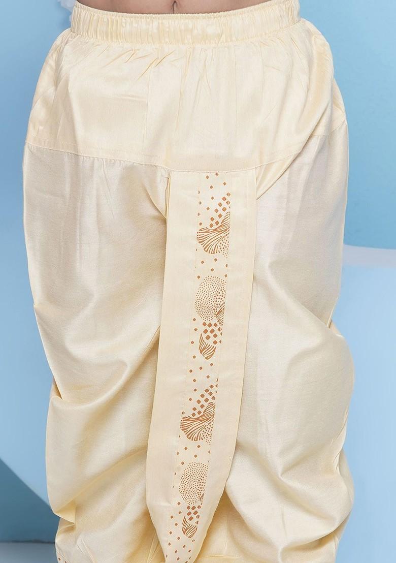 Beige Printed Blended Kurta Dhoti Set For Boys - Indya