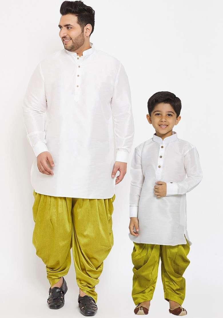 White Embroidered Blended Kurta Dhoti Set For Boys - Indya