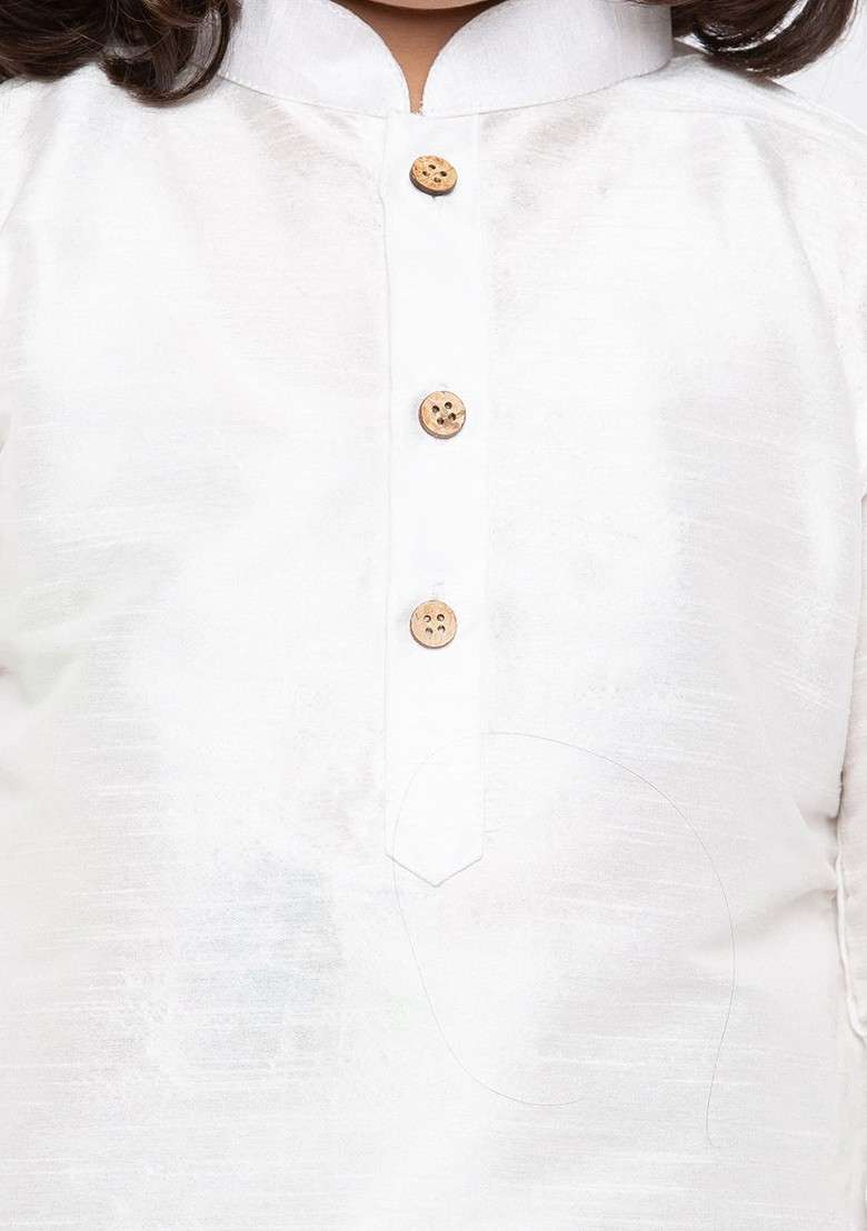 White Embroidered Blended Kurta Dhoti Set For Boys - Indya