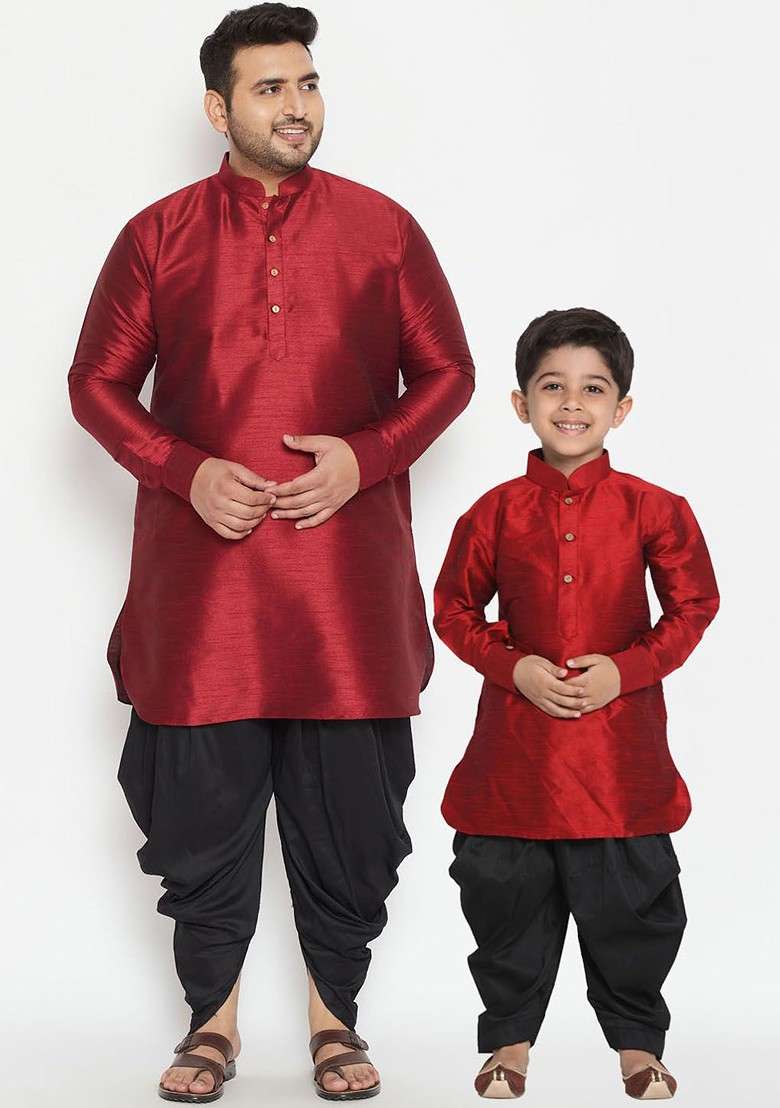 Maroon Embroidered Blended Kurta Dhoti Set For Boys - Indya