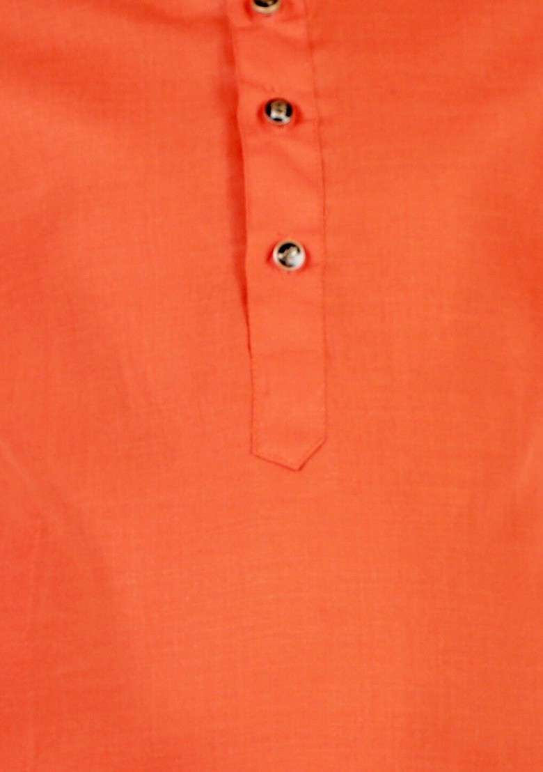 Orange Embroidered Blended Kurta Set For Boys - Indya