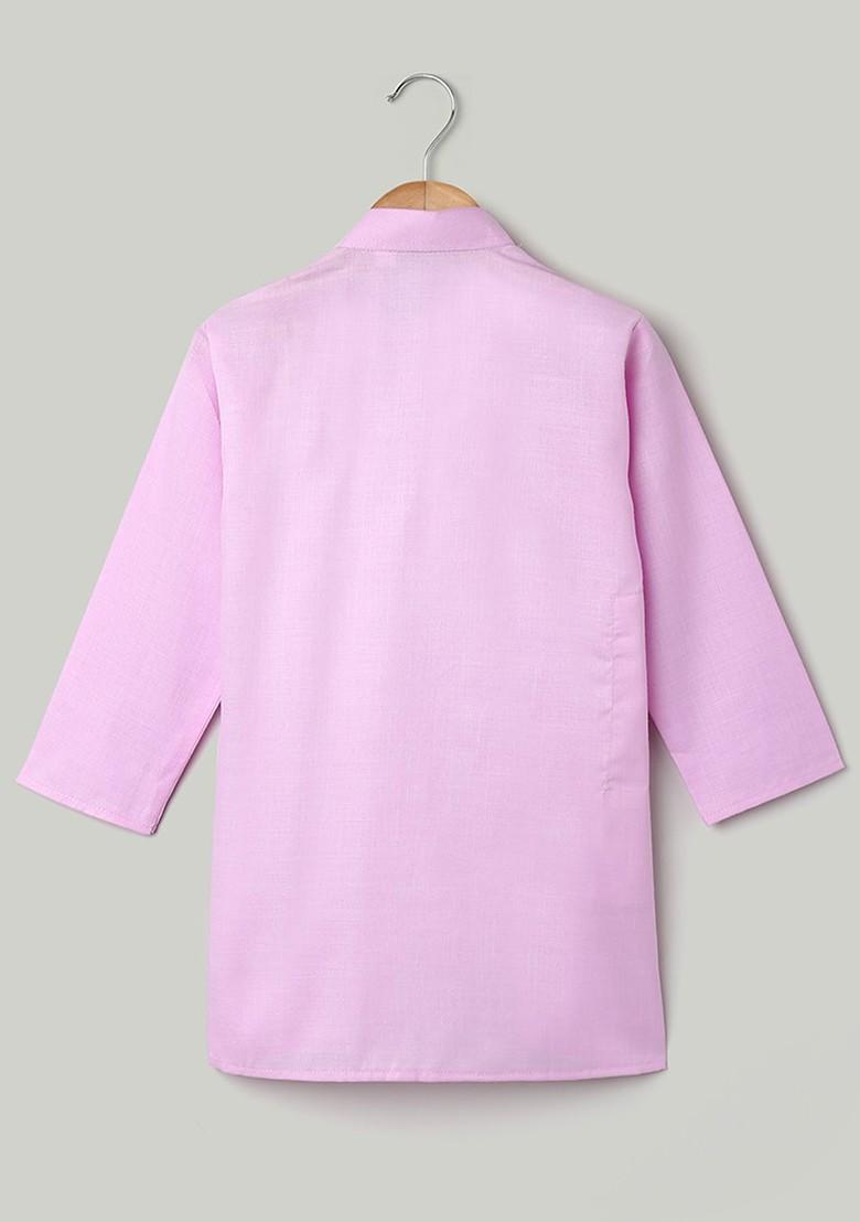 Lavender Embroidered Cotton Kurta Set For Boys - Indya