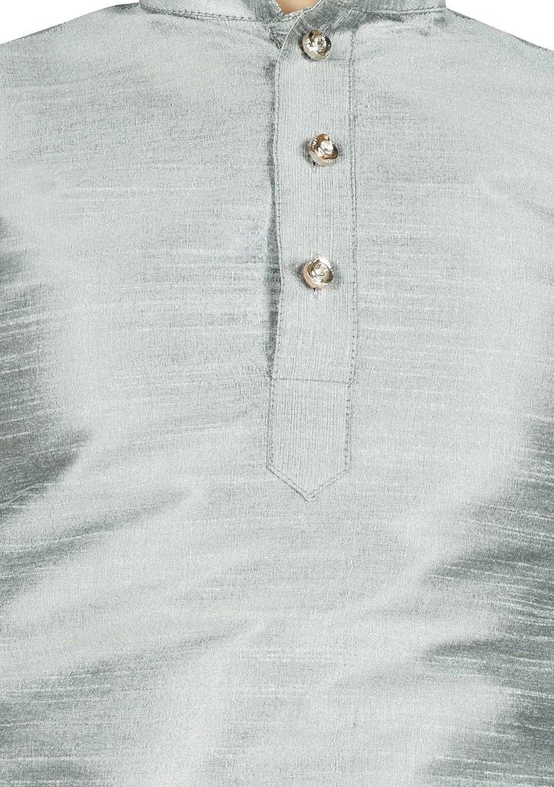 Silver Solid Blended Kurta Dhoti Set For Boys - Indya