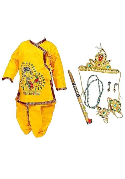 Yellow Printed Blended Kurta Dhoti Set For Boys — view on Indya
