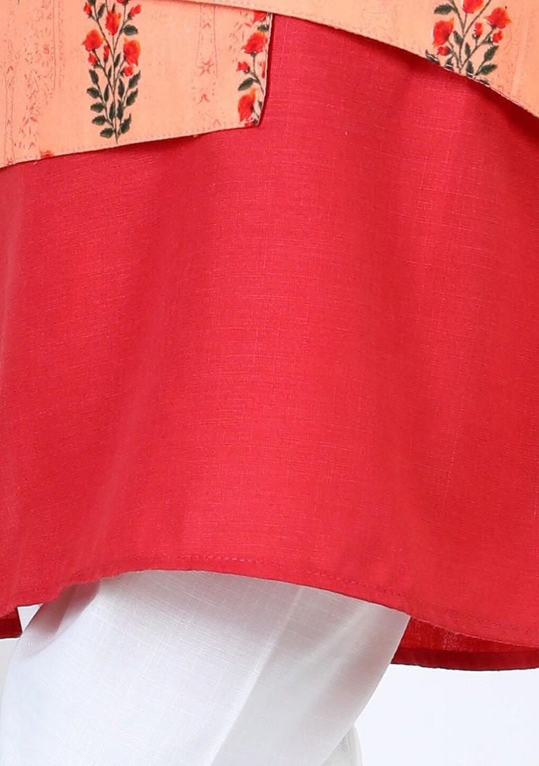 Red Embroidered Cotton Kurta Set For Boys - Indya