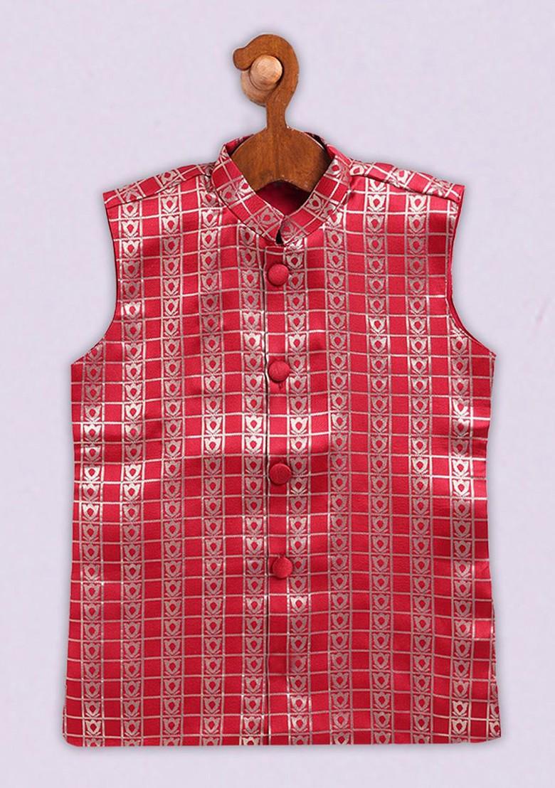 Maroon Embroidered Blended Kurta Dhoti Set For Boys - Indya