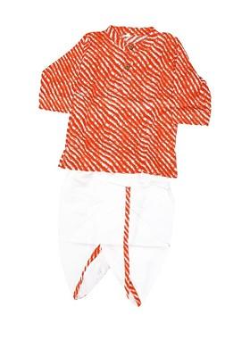 Red Printed Blended Kurta Dhoti Set For Boys