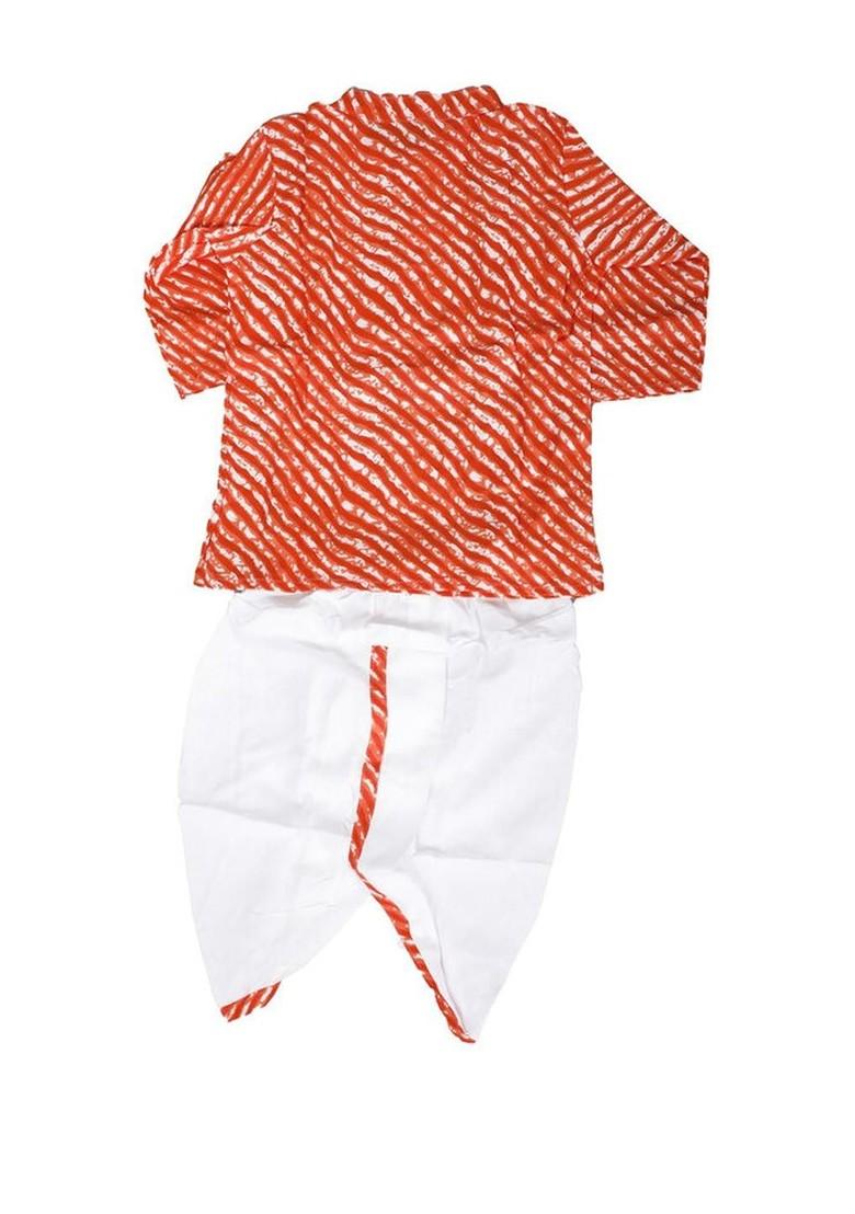 Red Printed Blended Kurta Dhoti Set For Boys - Indya