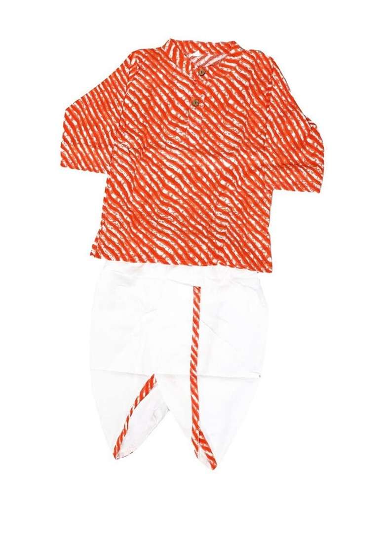 Red Printed Blended Kurta Dhoti Set For Boys - Indya