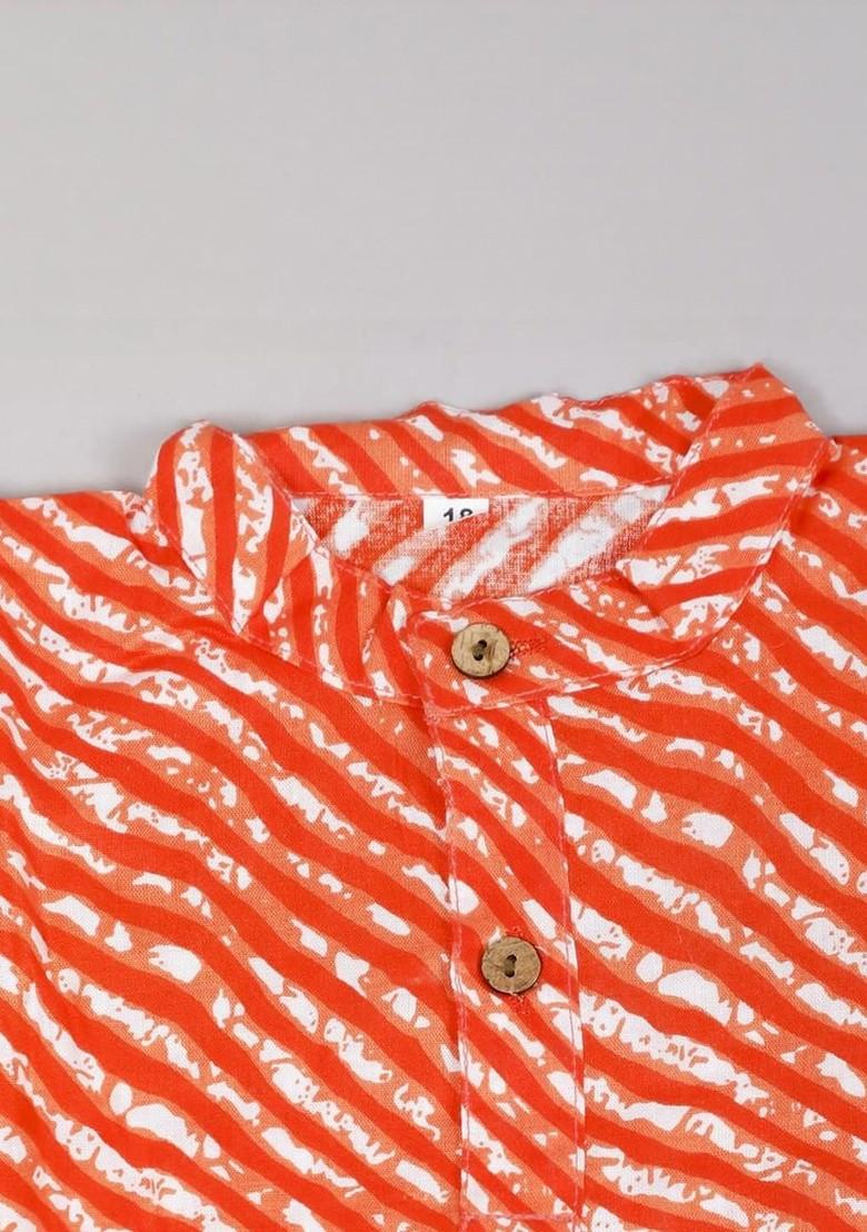 Red Printed Blended Kurta Dhoti Set For Boys - Indya