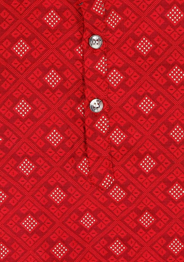 Maroon Self Design Cotton Kurta Set For Boys - Indya