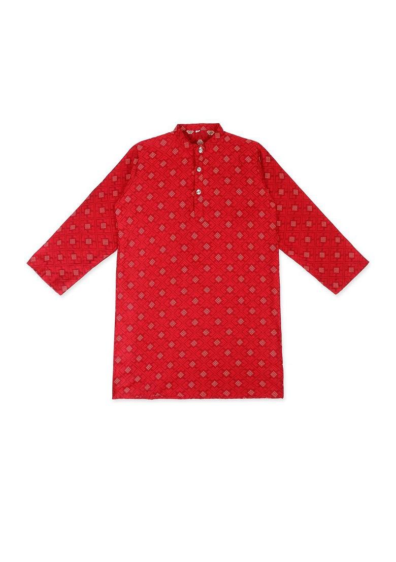 Maroon Self Design Cotton Kurta Set For Boys - Indya