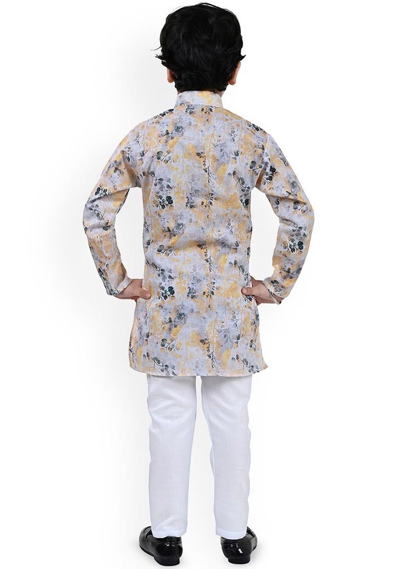 Grey Printed Blended Kurta Set For Boys - Indya