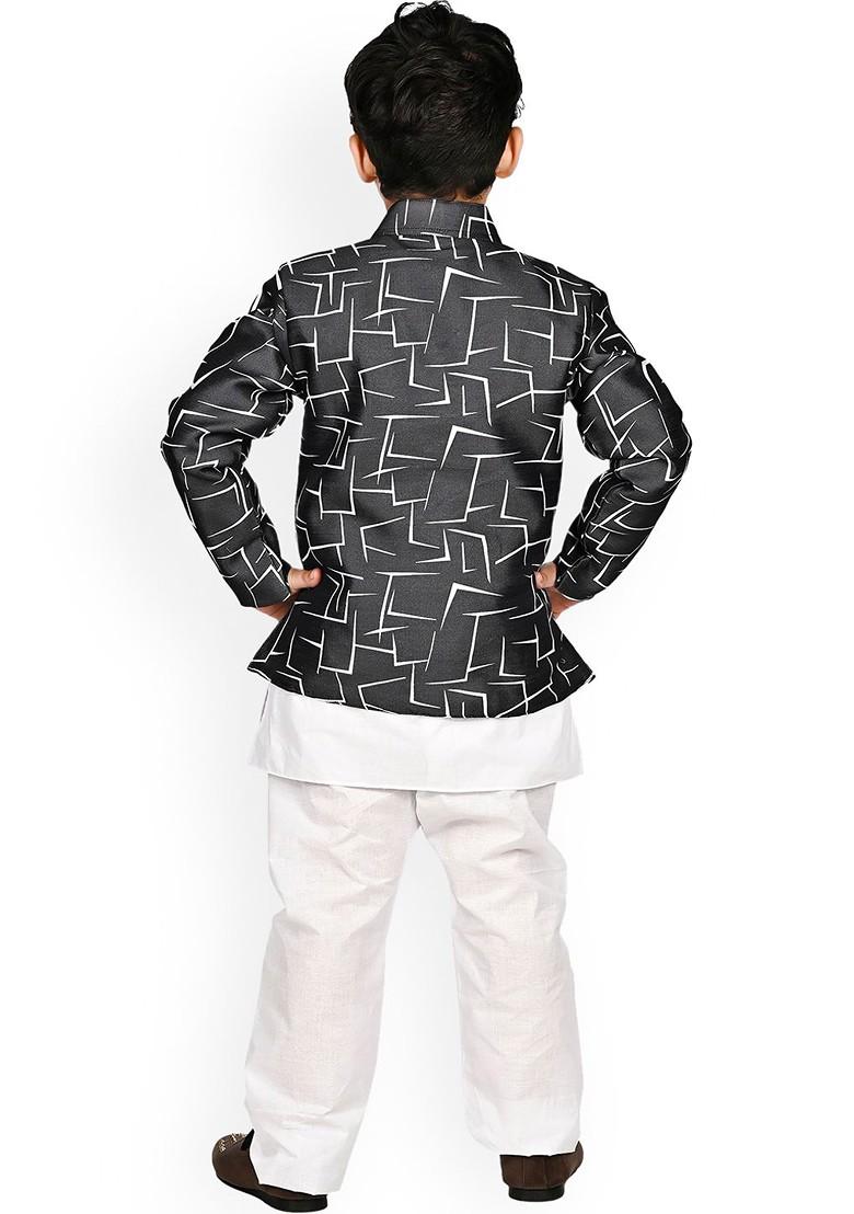 Black Embroidered Blended Kurta Set For Boys - Indya