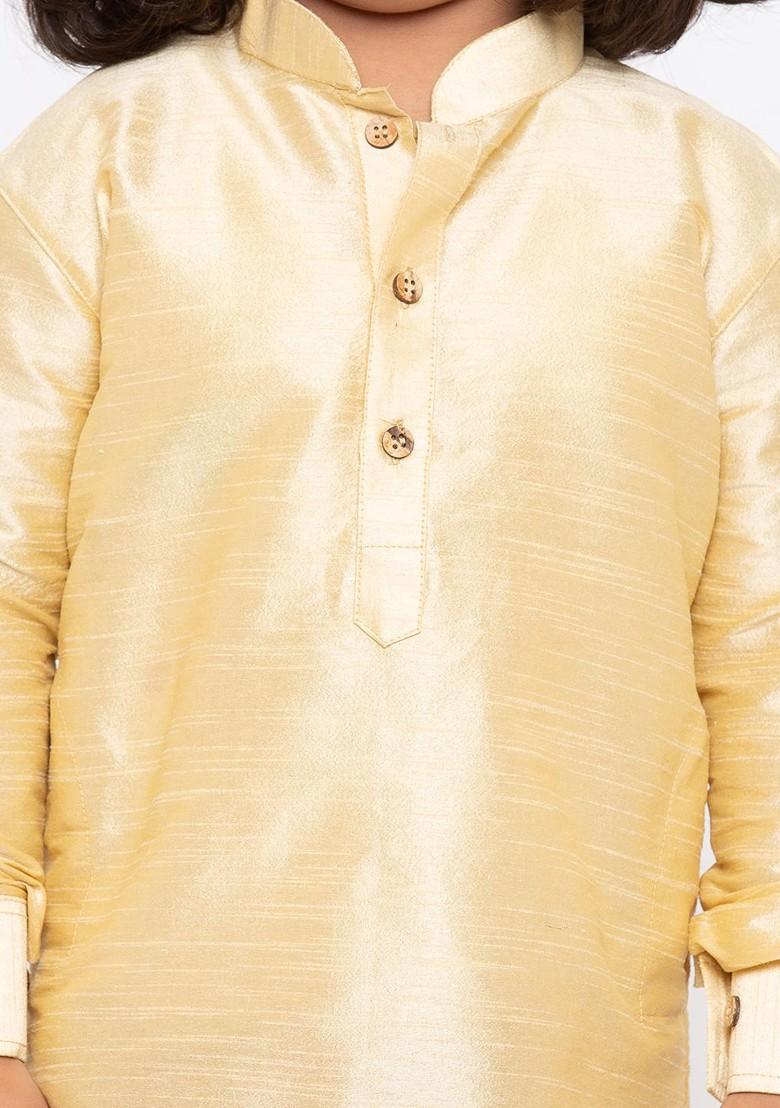 Gold Solid Blended Kurta Dhoti Set For Boys - Indya