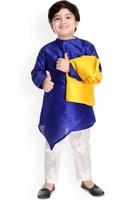 Yellow Solid Blended Kurta Set For Boys