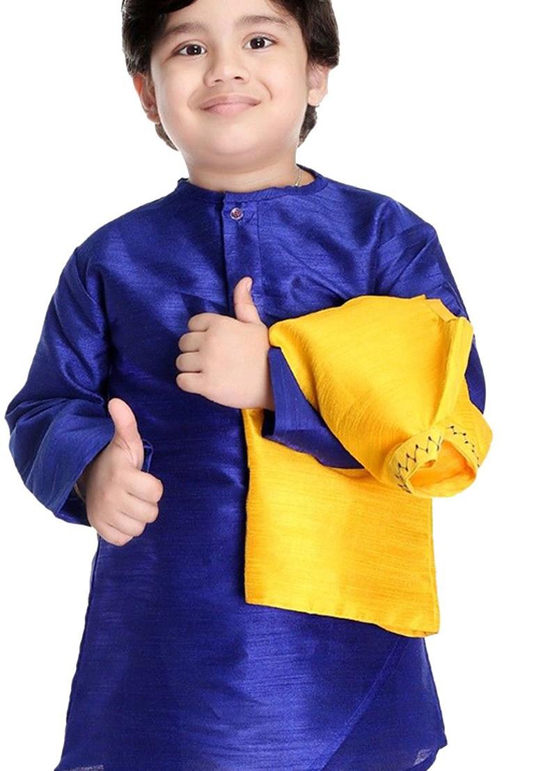 Yellow Solid Blended Kurta Set For Boys - Indya