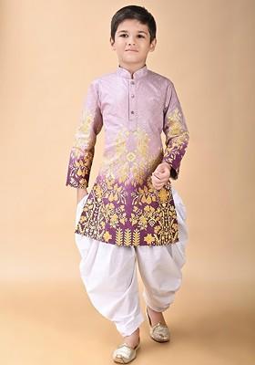 Purple Embroidered Viscose Rayon Kurta Set For Boys