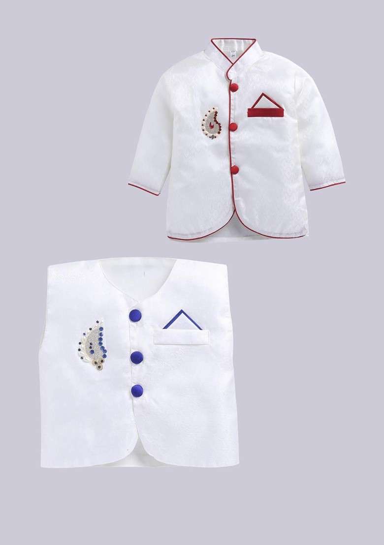 Multi Solid Silk Kurta Set For Boys - Indya