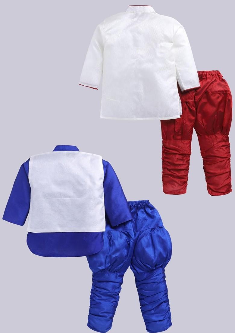 Multi Solid Silk Kurta Set For Boys - Indya