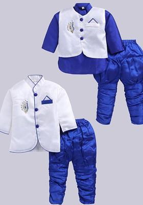 Multi Solid Silk Kurta Set For Boys
