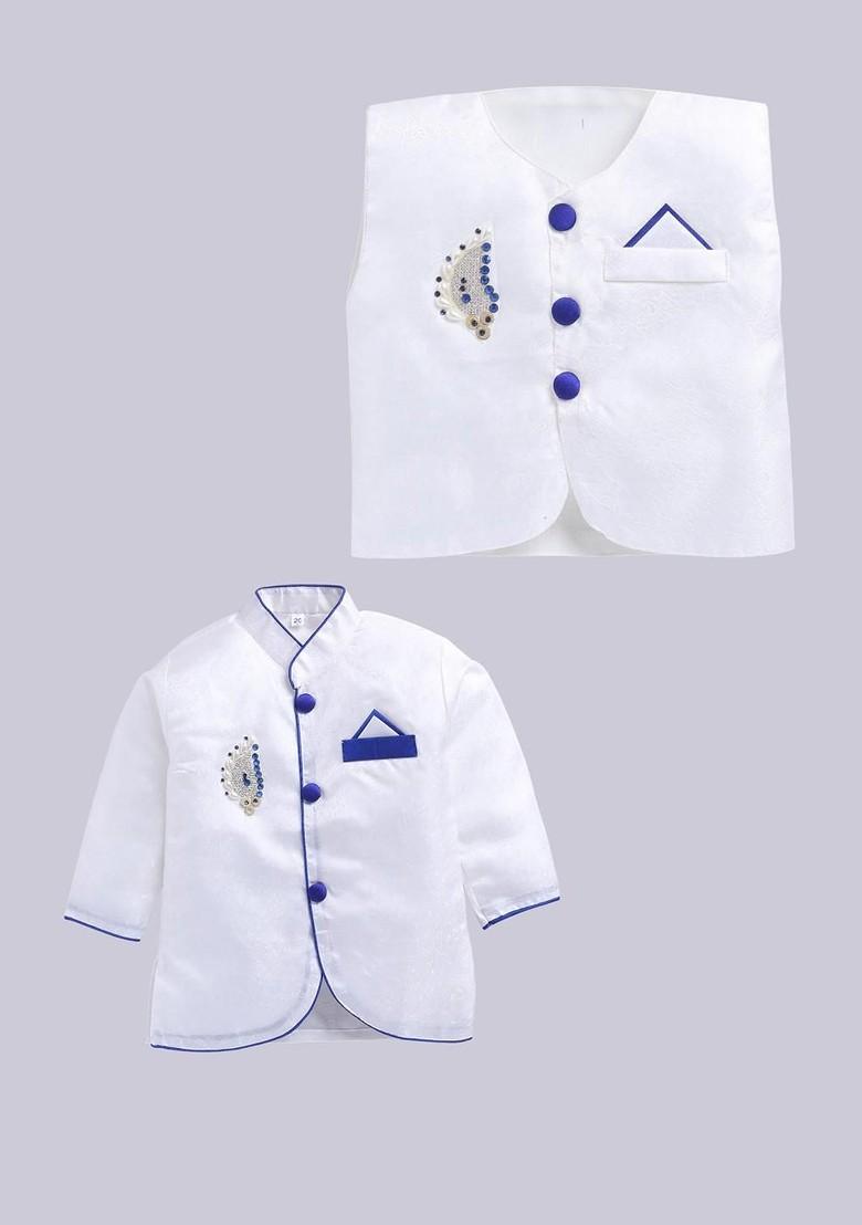 Multi Solid Silk Kurta Set For Boys - Indya