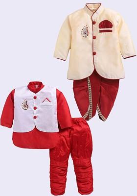 Multi Solid Silk Kurta Set For Boys