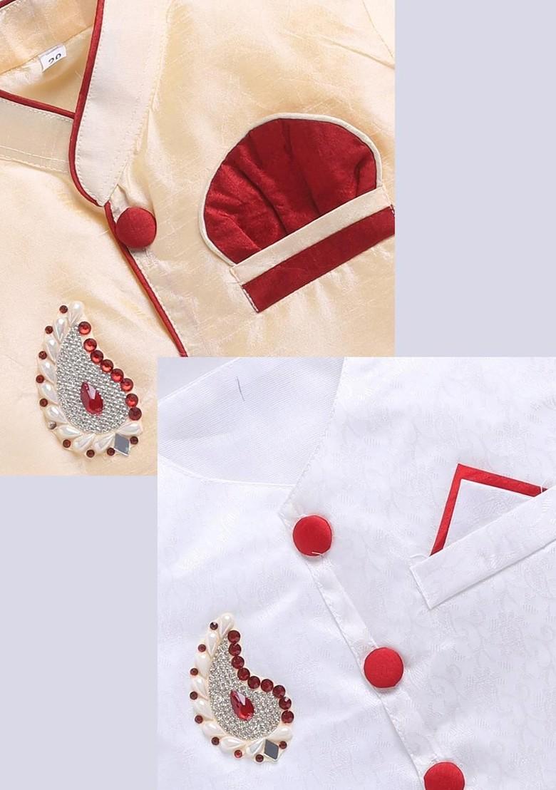 Multi Solid Silk Kurta Set For Boys - Indya