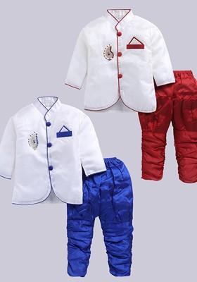 Multi Solid Silk Kurta Set For Boys
