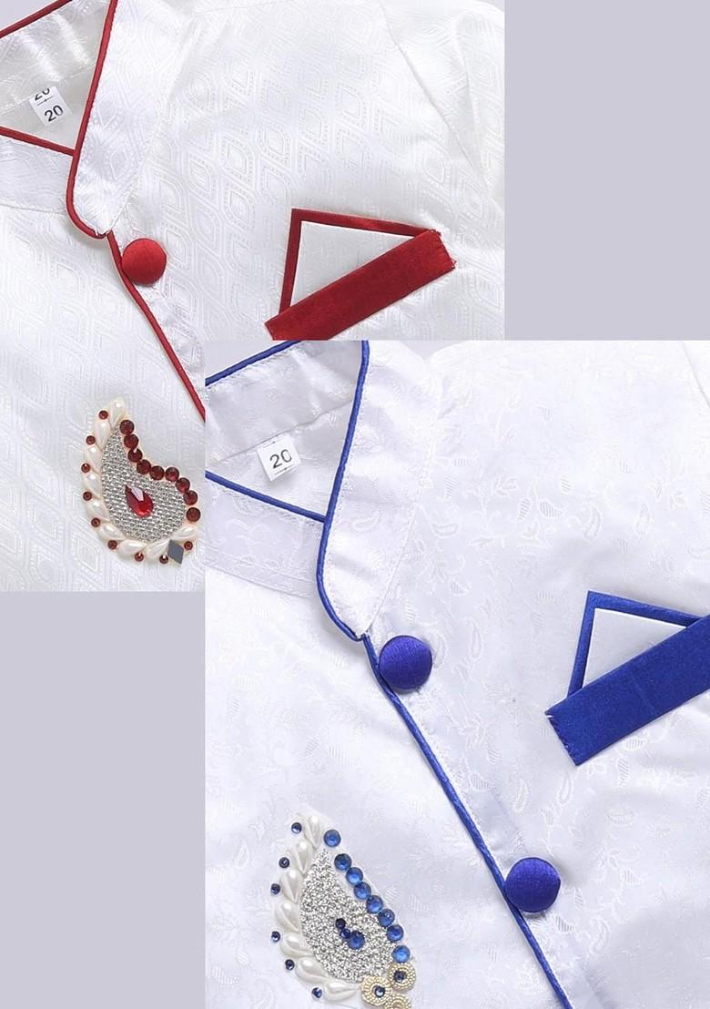 Multi Solid Silk Kurta Set For Boys - Indya