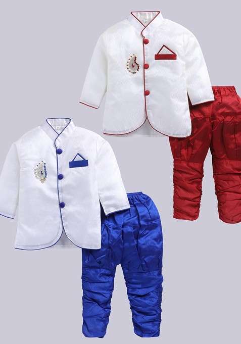 Multi Solid Silk Kurta Set For Boys