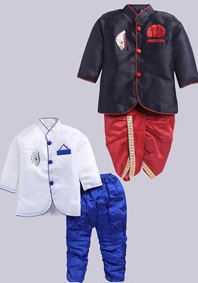 Multi Solid Silk Kurta Set For Boys