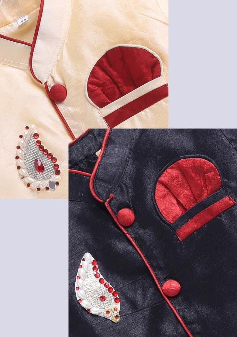 Multi Solid Silk Kurta Set For Boys - Indya