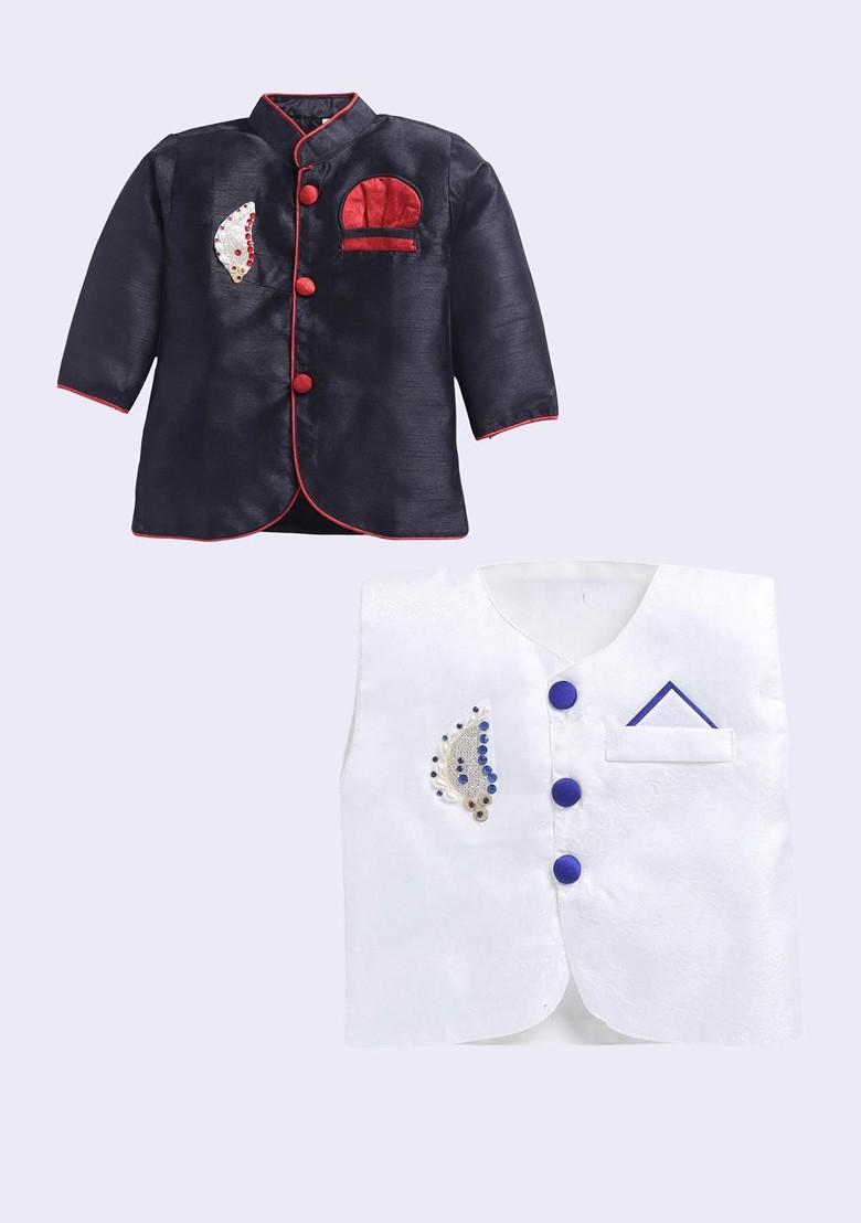 Multi Solid Silk Kurta Set For Boys - Indya