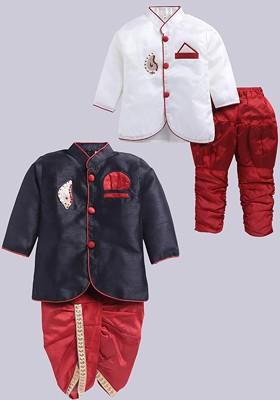 Multi Solid Silk Kurta Set For Boys