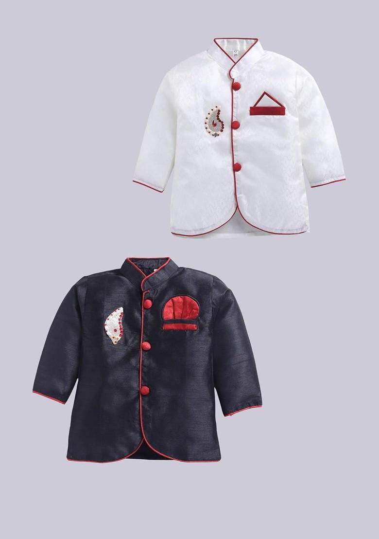 Multi Solid Silk Kurta Set For Boys - Indya