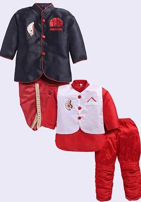 Multi Solid Silk Kurta Set For Boys
