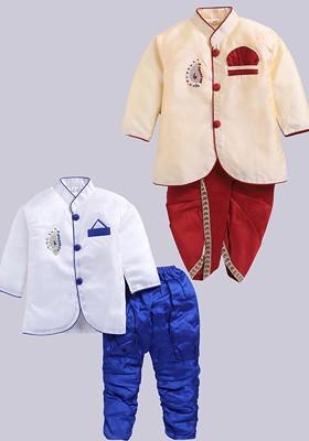 Multi Solid Silk Kurta Set For Boys